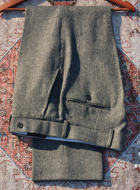 HBM冬季烟灰色纯羊毛修身西裤男商务绅士保暖厚款直筒长裤极简风