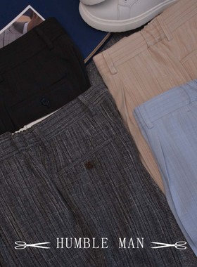 HUMBLE MAN新款那不勒斯黑色麻弹九分裤欧美时尚松紧腰休闲男西裤