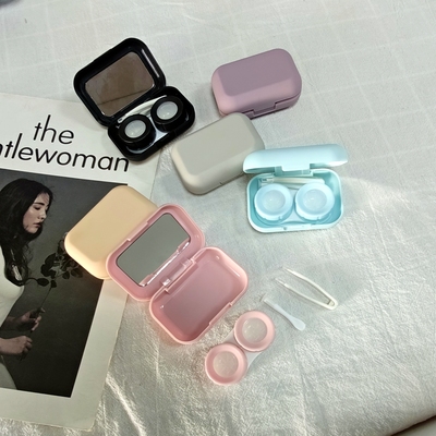 ins风纯色系隐形眼镜盒便携简约橡皮漆小巧带镜美瞳盒护理收纳盒