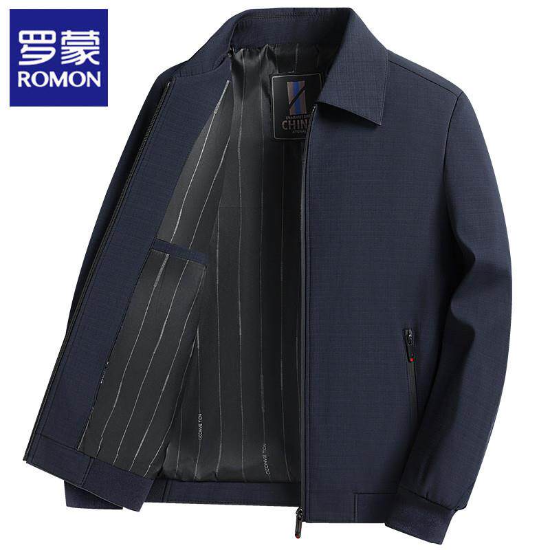 罗蒙翻领男士夹克2024秋冬季新款商务休闲高级感外套男中年爸爸装