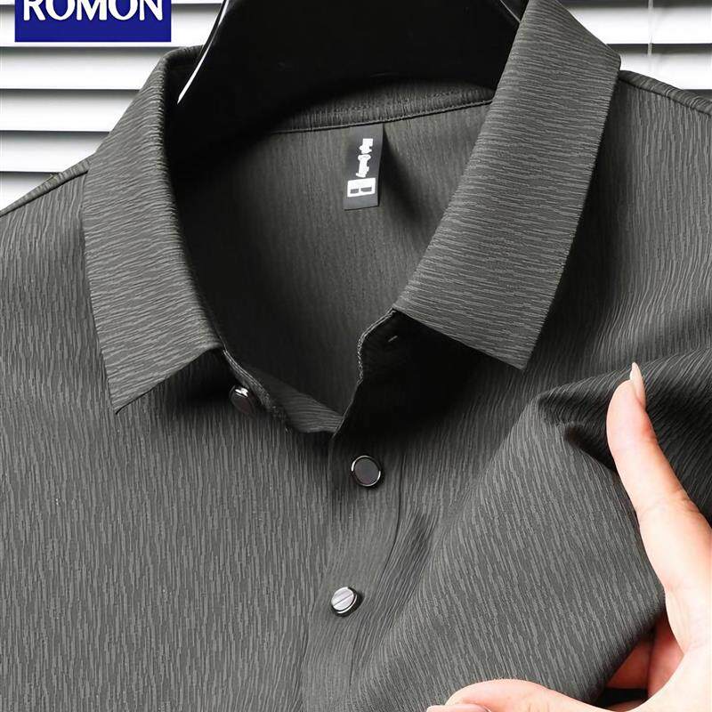 罗蒙2026春季男士无痕弹力翻领POLO衫中年商务休闲风纯色长袖T恤