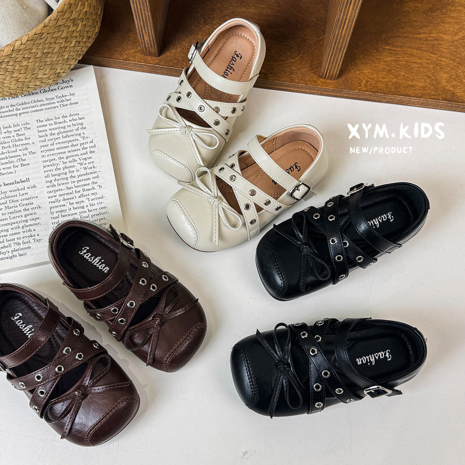 2026年春季新款儿童复古英伦风铆钉蝴蝶结小皮鞋,童鞋/婴儿鞋/亲子鞋,皮鞋,淘宝优惠券,粉丝福利购,淘宝优惠卷