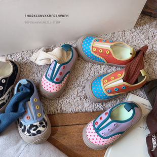 韩版波点一脚蹬童鞋春款儿童帆布鞋地磅女童男童布鞋幼儿园室内鞋