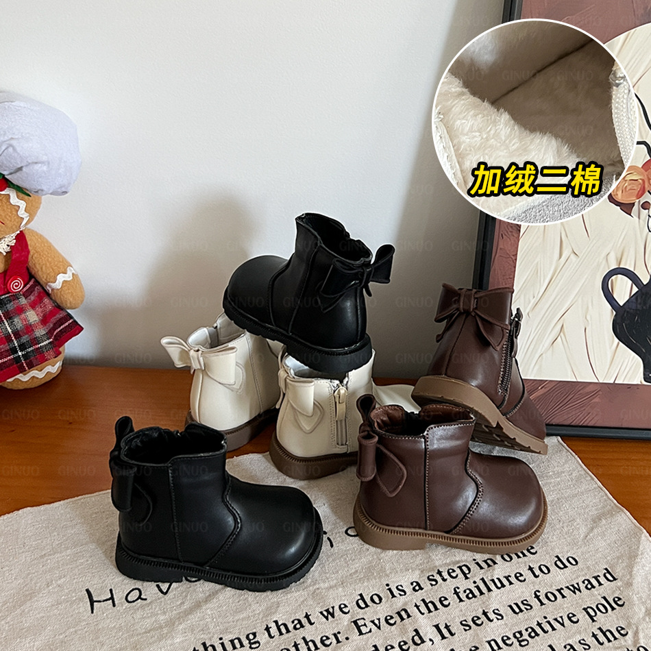 {16-30码}女童马丁靴2025新款冬季儿童短靴女宝加绒皮靴学步鞋子
