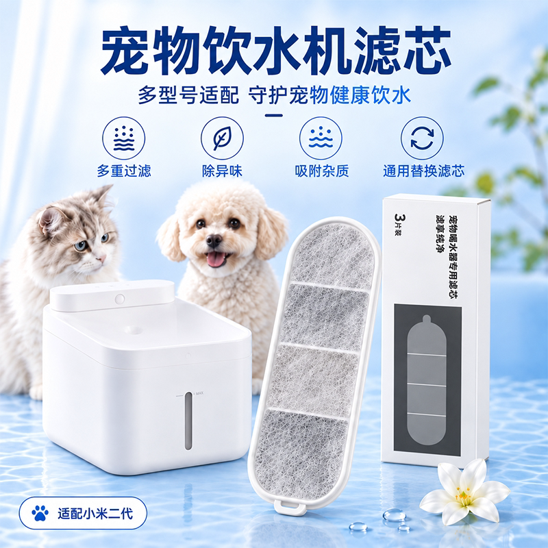 适用小米家2代宠物饮水机滤芯循环饮水器多层活性炭净水替换滤材