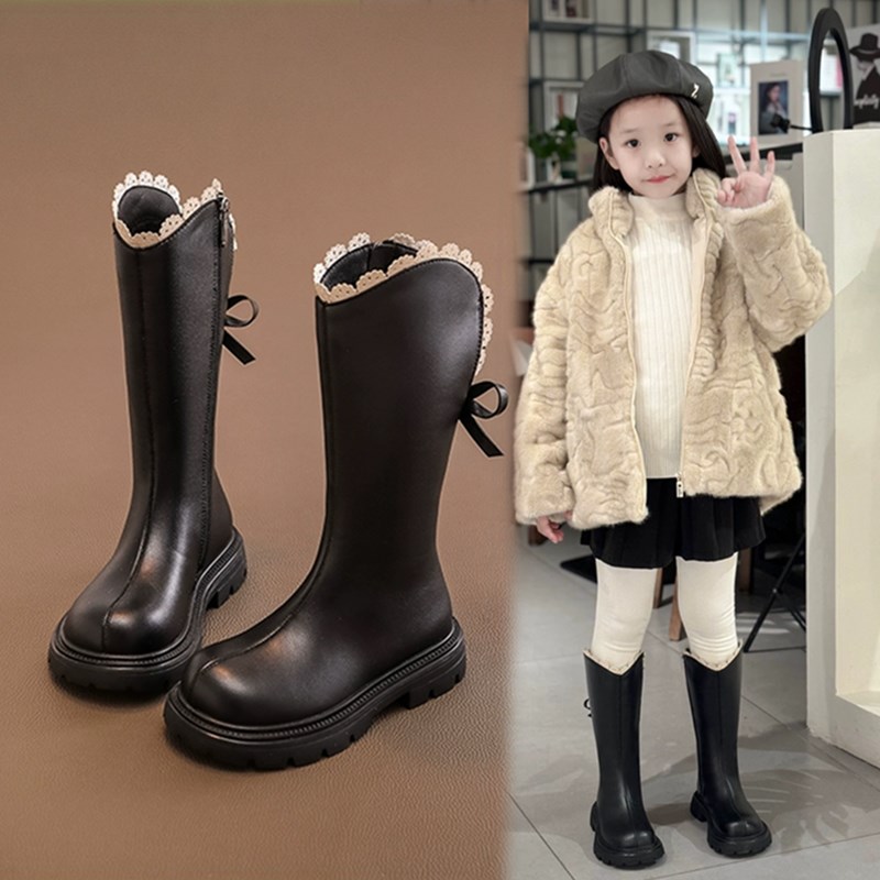 女童靴子长筒秋冬2025新款白色软底洋气单里配裙子长靴高筒靴