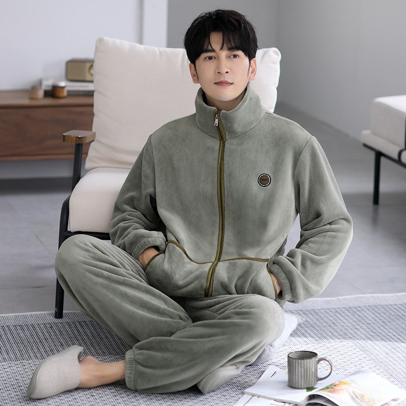 睡衣男士冬季珊瑚绒加厚加绒法兰绒男款大码运动秋冬款家居服套装