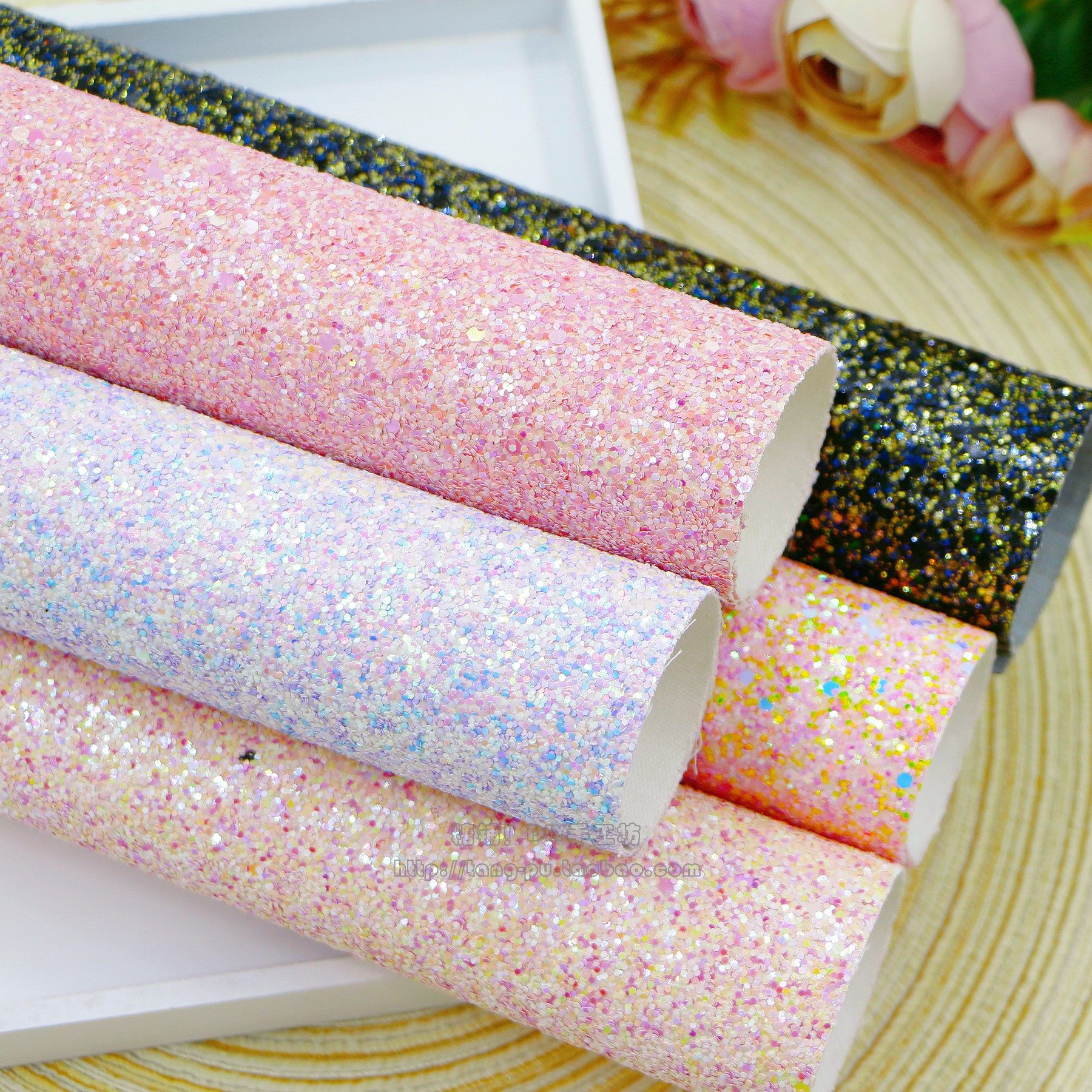 DIY发饰拼豆烫豆格利特 20X22CM梦幻彩色大小亮片人造皮革布