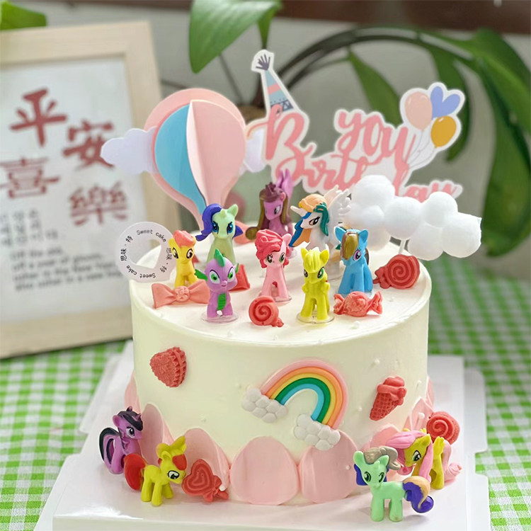 儿童卡通蛋糕摆件小马宝莉实心款12件独角兽