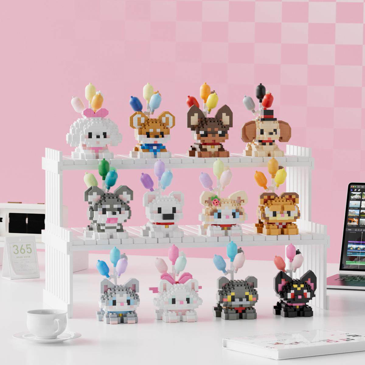 原创微型小狗积木拼装模型猫猫咪银渐奶牛拼装送女孩礼物玩具奖品