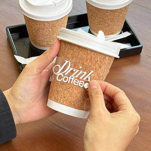 晶转印贴纸一次性咖啡杯软木杯奶茶纸杯带盖商用外卖热饮杯