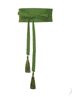 绿野仙踪春夏清新绿色腰带国风纯色布腰封宽腰带百搭绑带配连衣裙