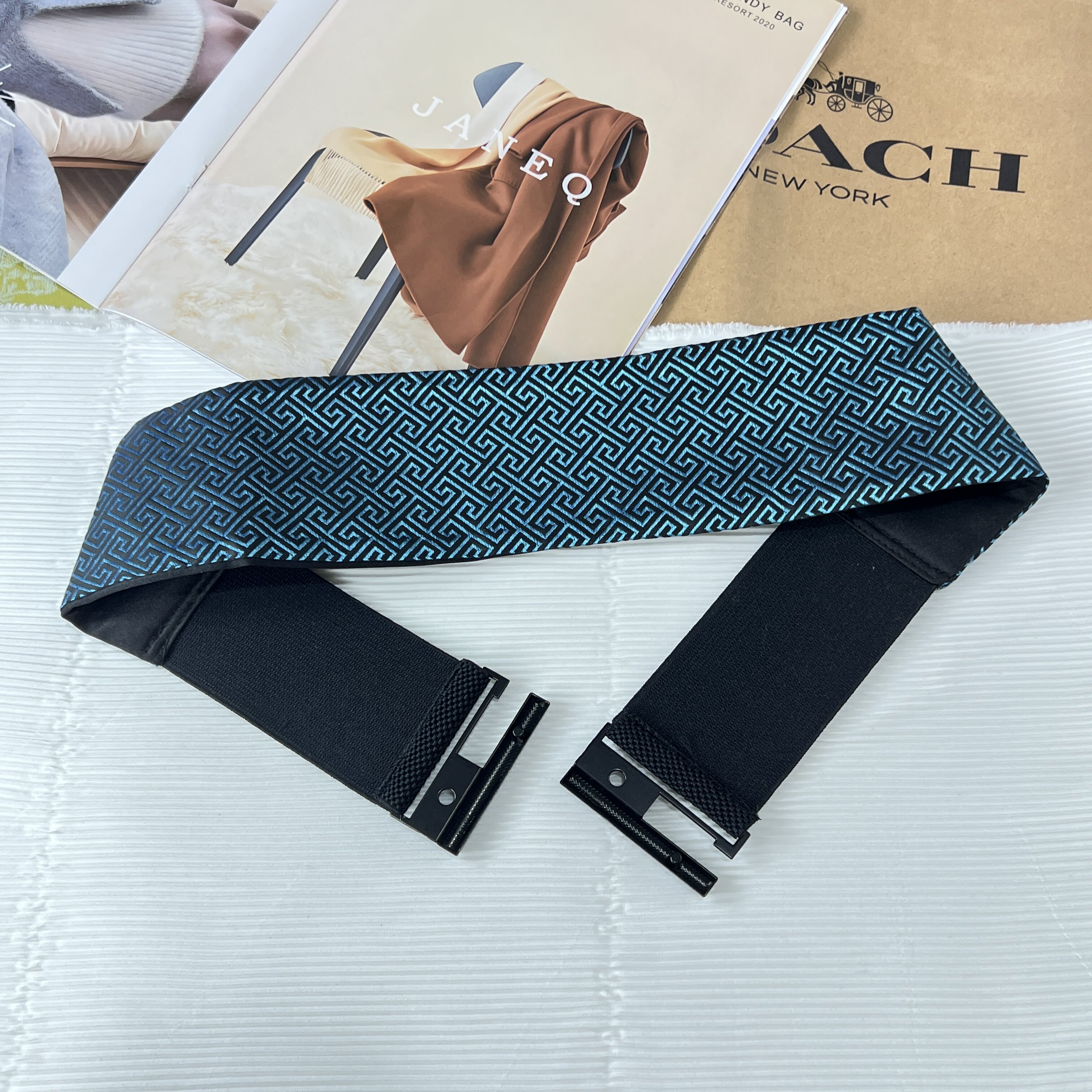 Airborne island 雀蓝色长城格松紧腰带波西米亚弹力松紧质感腰封