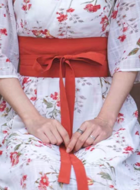 橙色少女复古系带和服宽腰封