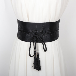 大腰围76厘米复古绣花宽腰封古风汉服女士布腰带装 饰连衣裙民族风