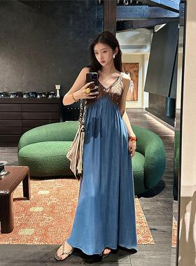 新中式高级色织提花设计牛仔裙早秋新款时尚吊带裙 ZX款N7029