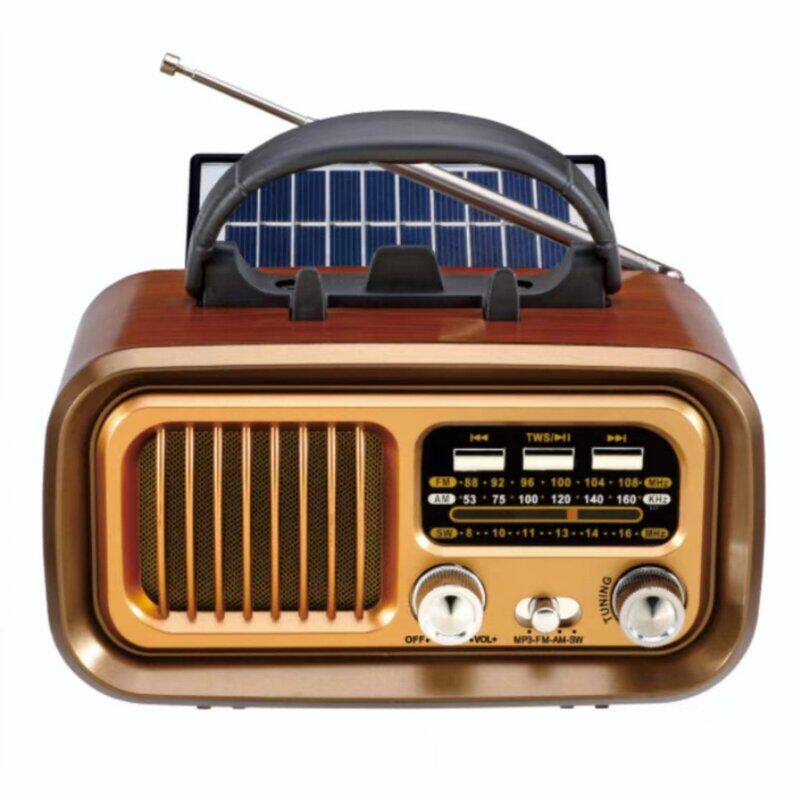cmik复古蓝牙太阳能多波段无线应急充电木质手提小音箱收音机
