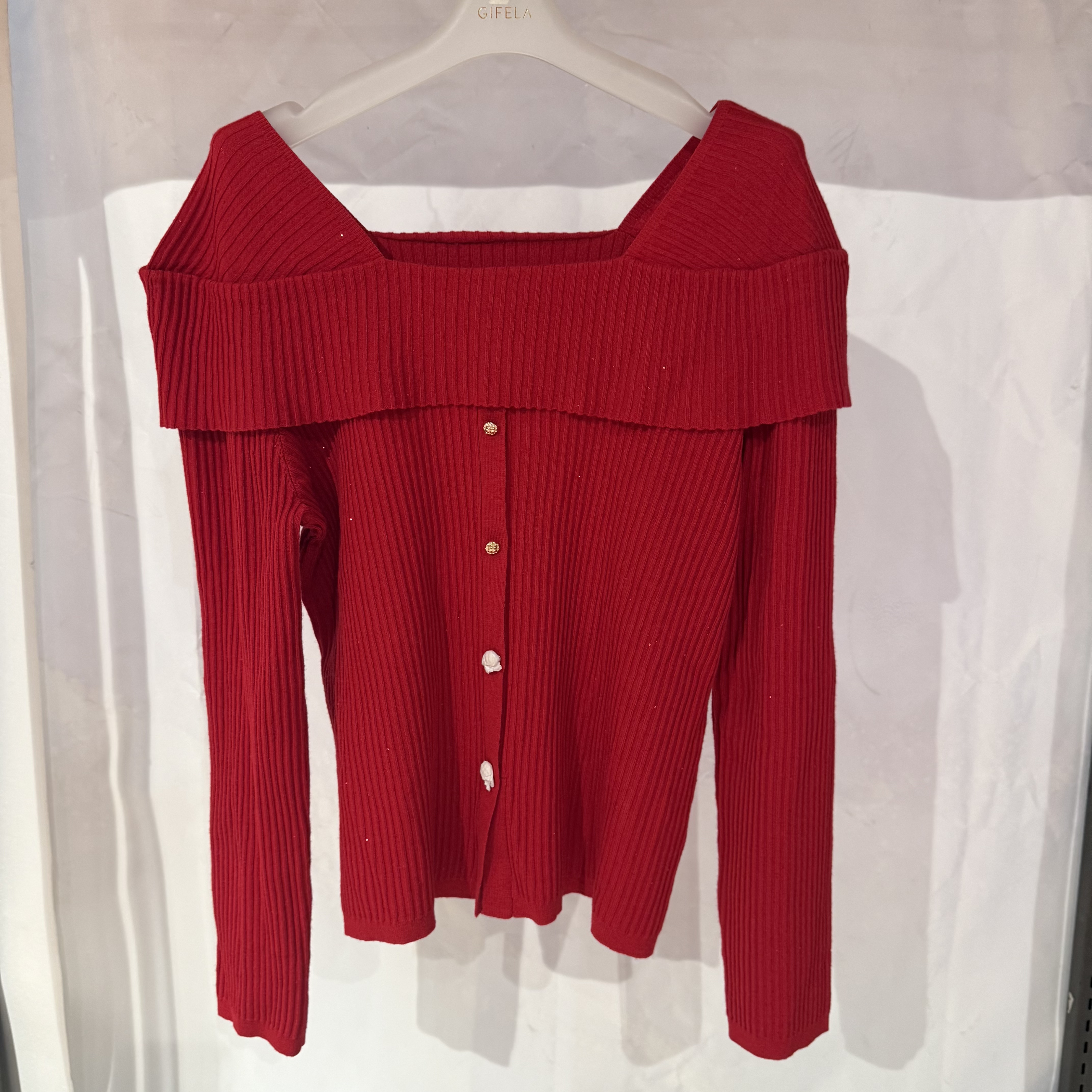 【彩】家专柜正品24春女一字领时尚气质长袖针织衫毛衣10116-2