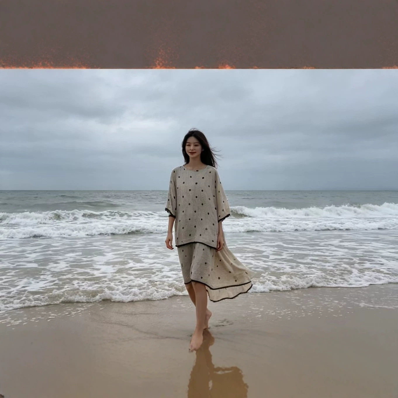 新款玛林款夏季文艺大码宽松圆领七分袖T恤女装上衣刺绣波点度假
