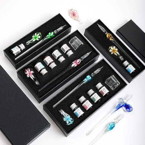 花朵系列玻璃蘸水笔学生文具玻璃笔抖音网红水晶笔商务礼品试色笔