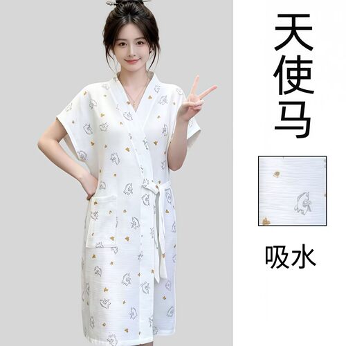 浴袍女纯棉夏天薄款纱布成人棉纱凉快速干透气宽松可穿居家服浴衣