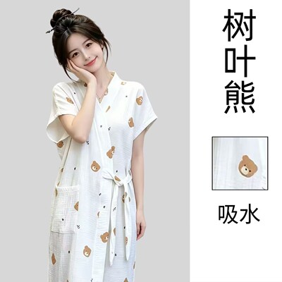 浴袍女纯棉夏天薄款纱布成人棉纱凉快速干透气宽松可穿居家服浴衣