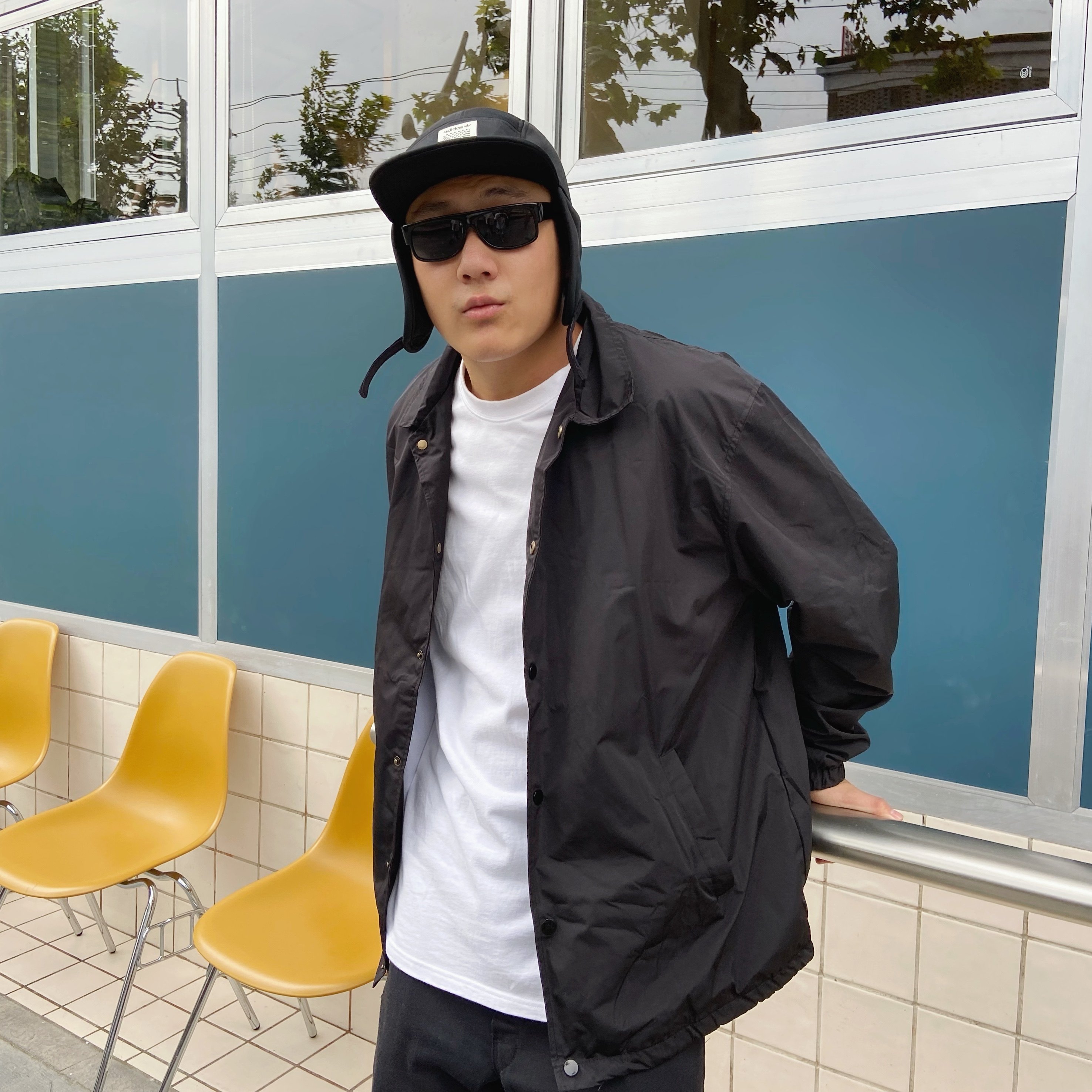 美式街头OldSchool西海岸教练夹克黑滑板街舞嘻哈宽松风衣外套男