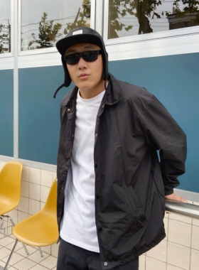 美式街头OldSchool西海岸教练夹克黑滑板街舞嘻哈宽松风衣外套男