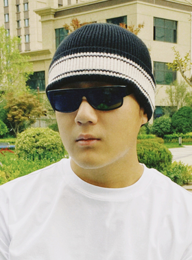 Stirm美式街头滑板嘻哈Cleanfit黑白拼色条纹针织冷帽情侣Bboy
