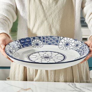 陶瓷青花大盘子超大圆盘剁椒鱼头盘深盘2025新款家用青花瓷菜盘子