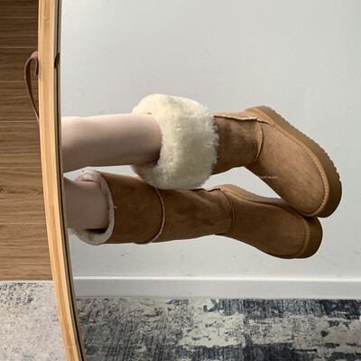 USA UGG棕色增高厚底雪地靴女款2025新款冬季加绒棉靴保暖棉鞋子