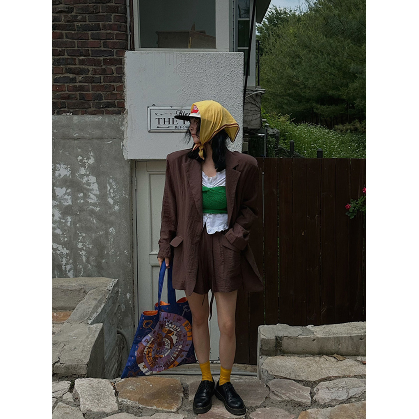 少量现货正品韩代东大门 kanni老钱风垂感带垫肩西装外套阔腿短裤