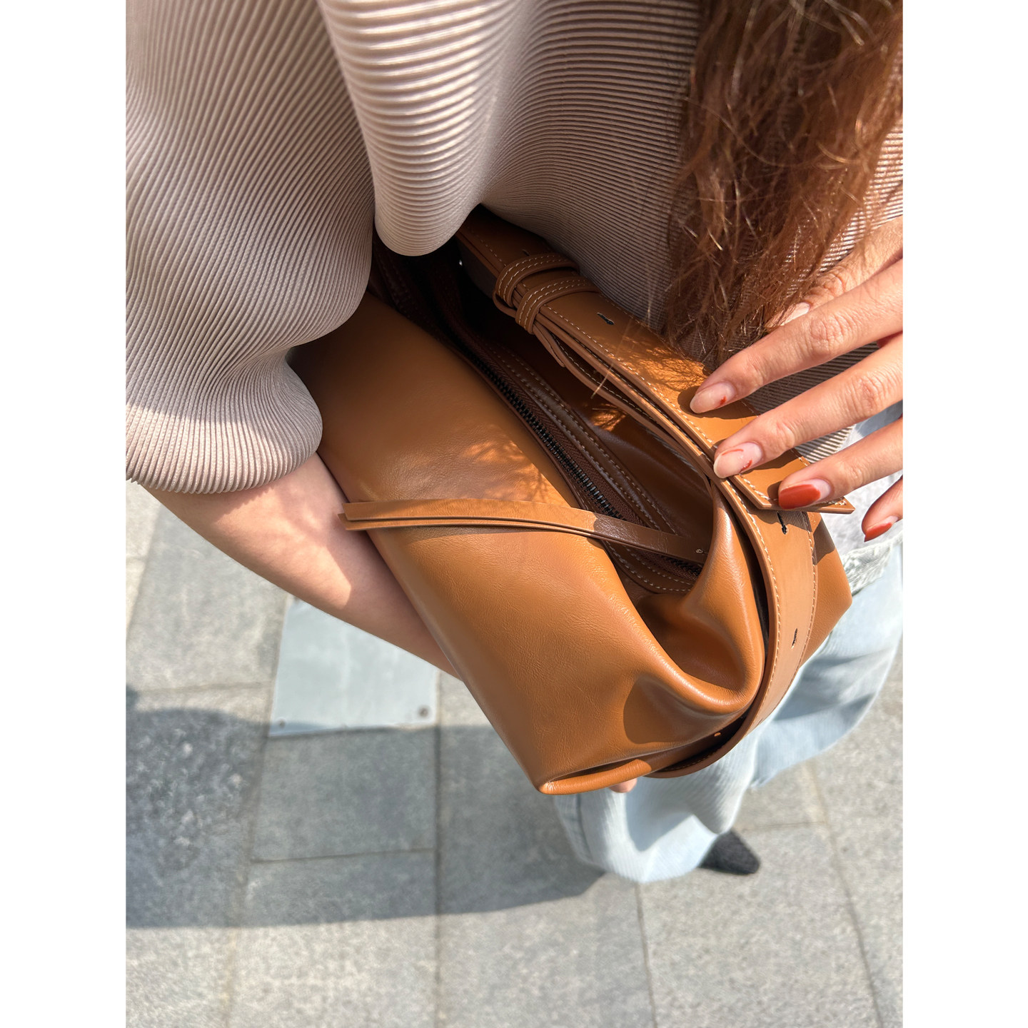 鬼鬼家正品韩代东大门 高级质感焦糖色斜跨腋下单肩油蜡牛皮包