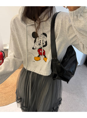 鬼鬼家 韩代东大门秋冬米奇连帽短款宽松显瘦卫衣减龄百搭女