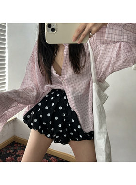 鬼鬼家 正品韩代东大门夏波点花苞蕾丝拼接腰头百搭显瘦休闲短裤