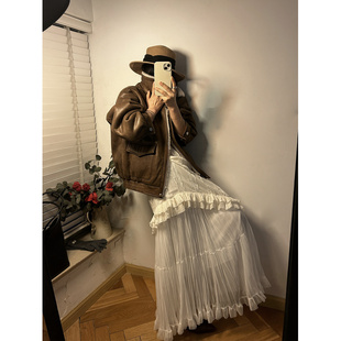 鬼鬼家正品韩代东大门 吼仙气松紧腰大裙摆伞裙长裙褶皱半身裙