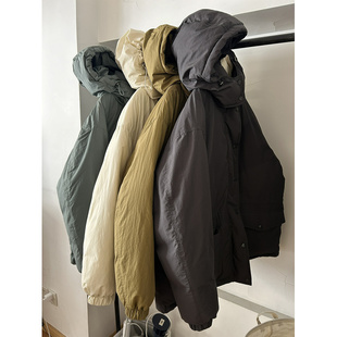 少量现货正品韩代东大门春工装风连帽可拆卸大口袋加厚鹅绒羽绒服