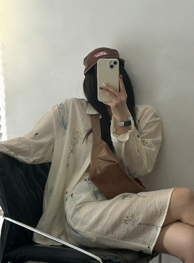 鬼鬼家正品韩代东大门 精致刺绣超美丝感宽松大衬衫半身裙温油系