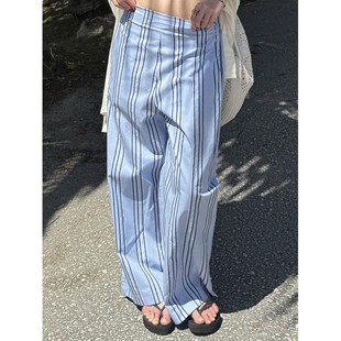 少量现货正品韩代东大门25夏时尚简约而百搭条纹直筒后松紧休闲裤
