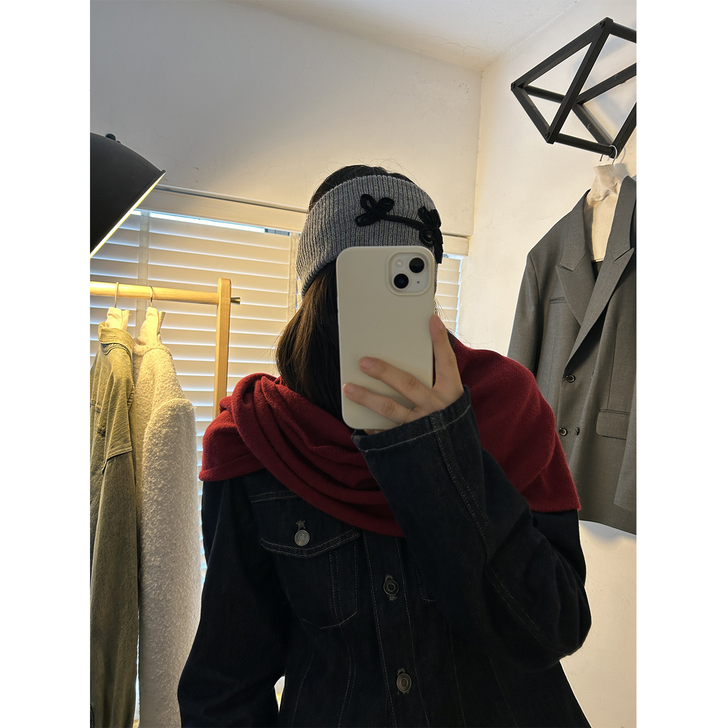 现货 正品韩代东大门秋 100羊毛氛围感百搭保暖纯色大三角巾围巾