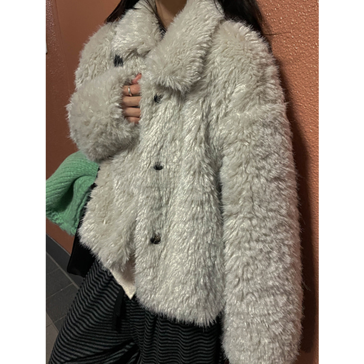 鬼鬼家正品韩代东大门秋冬 毛绒绒宽松羊羔毛外套仿皮草上衣外套