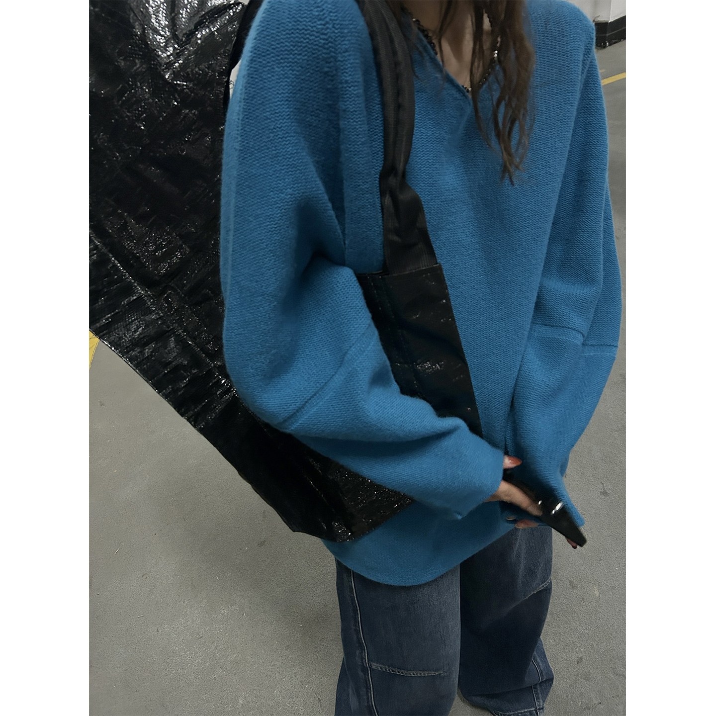 鬼鬼家 正品韩代东大门冬 100羊毛慵懒风V领百搭针织套头保暖毛衣