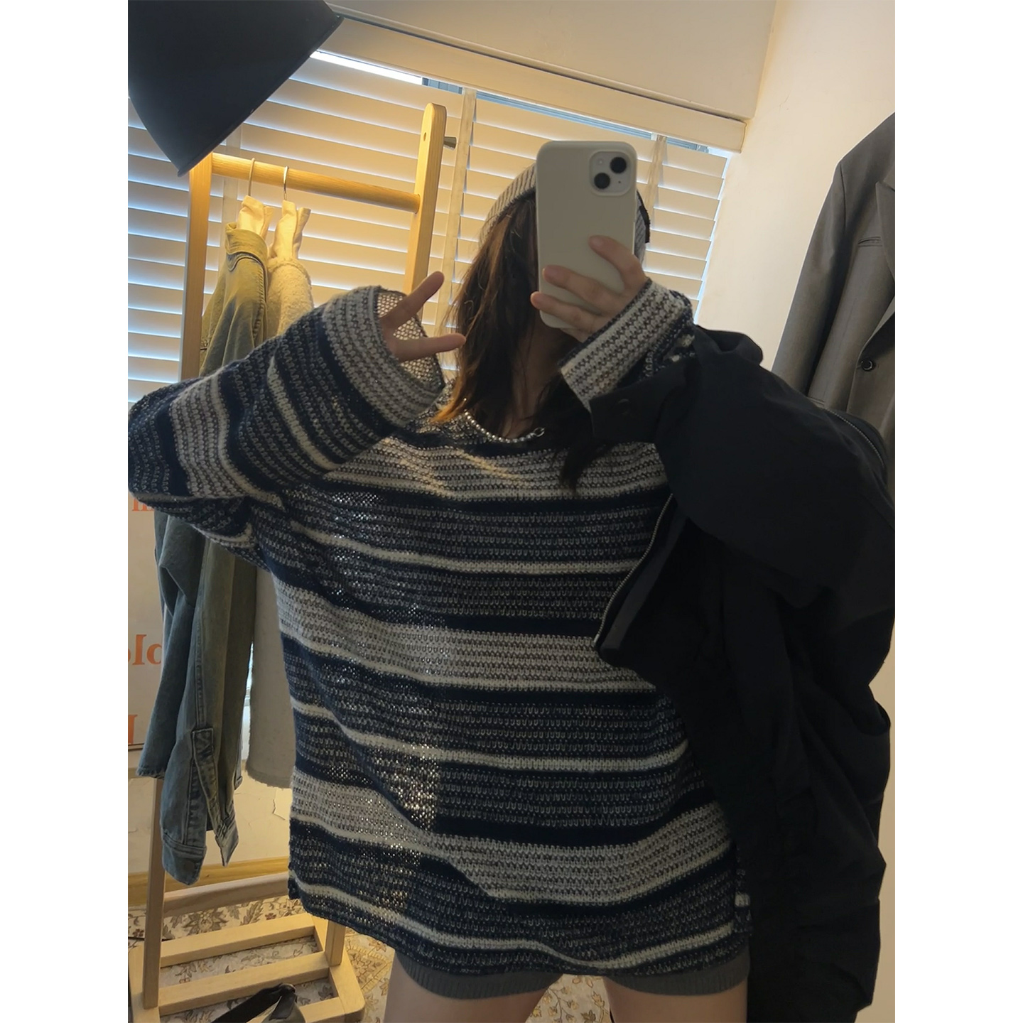 现货 正品韩代东大门 洋气配色条纹宽松舒服宽松针织衫T恤打底衫