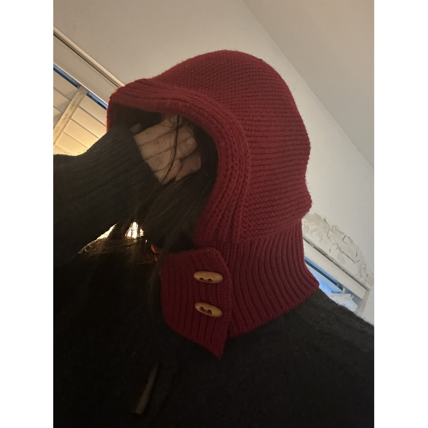 鬼鬼家 正品韩代东大门秋冬100%羊毛纯色保暖针织帽连体护耳围脖