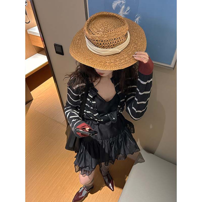 鬼鬼家 正品韩代东大门25春夏甜美荷叶边透视网纱无袖吊带连衣裙