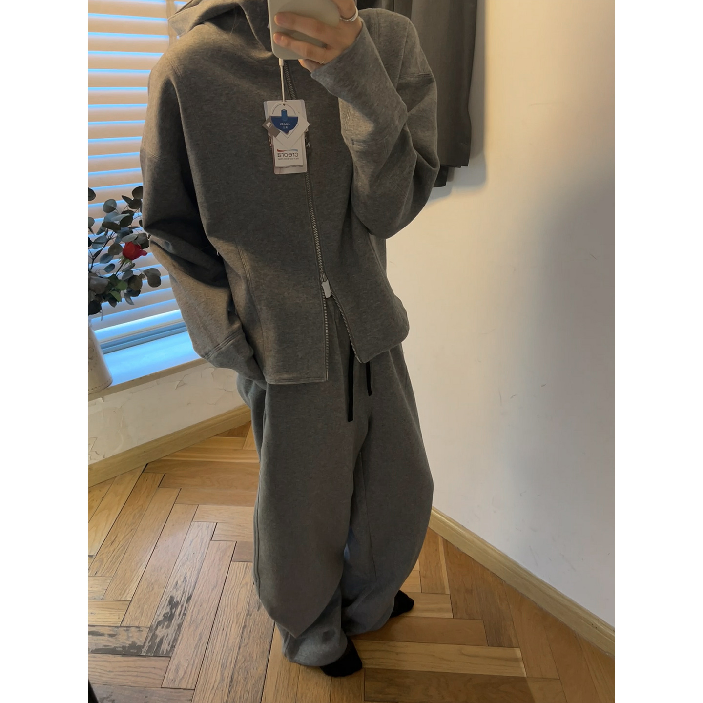 W现货正品韩代东大门秋冬 简约百搭宽松连帽长袖卫衣休闲抽绳卫裤