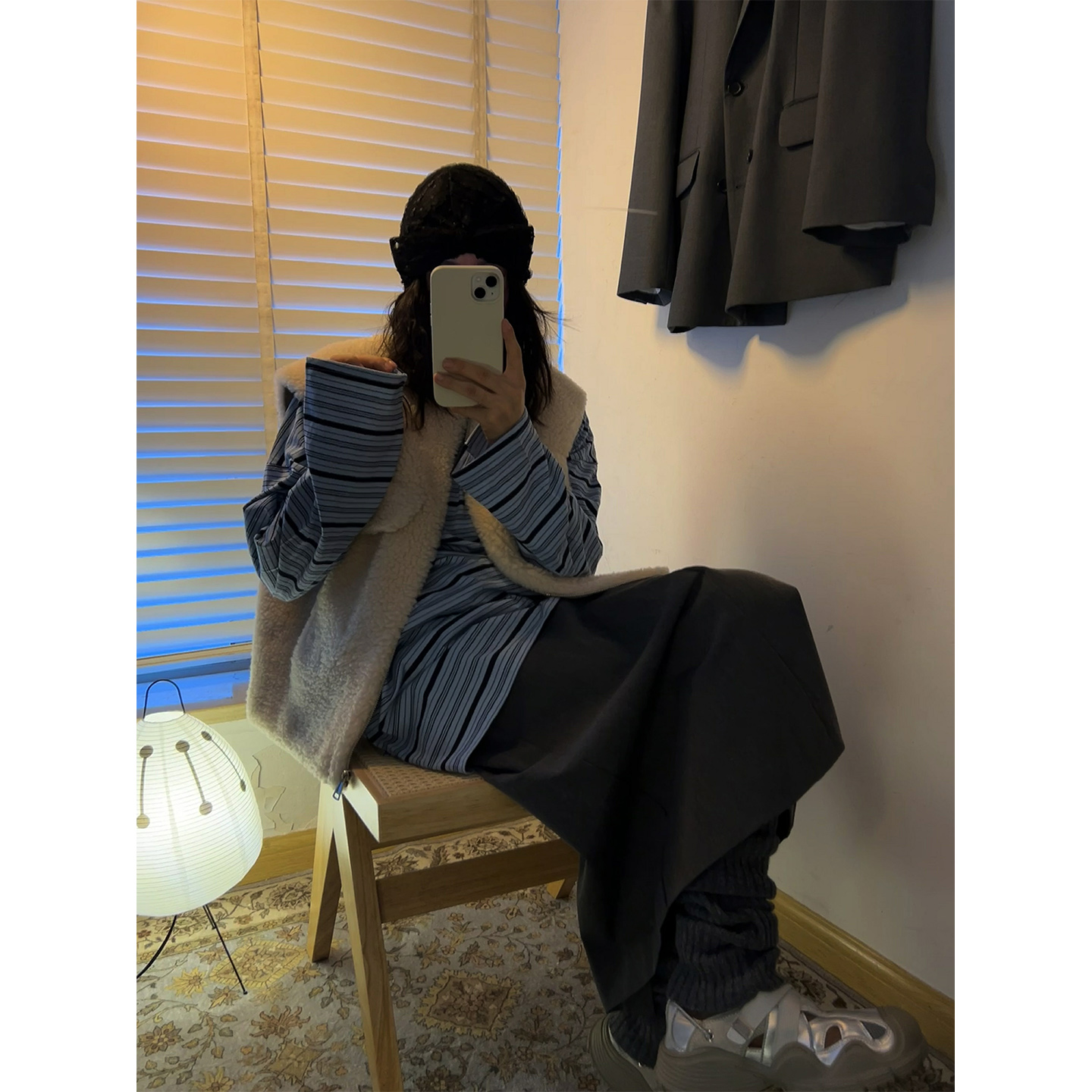 现货 正品韩代东大门秋冬 深灰色A字显瘦遮胯后开叉中长款半身裙