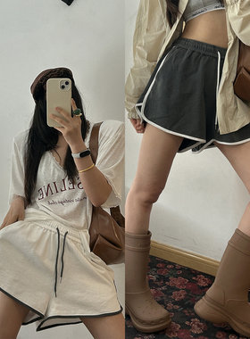 鬼鬼家 韩代东大门夏很百搭舒服的运动裤松紧腰抽绳宽松短裤