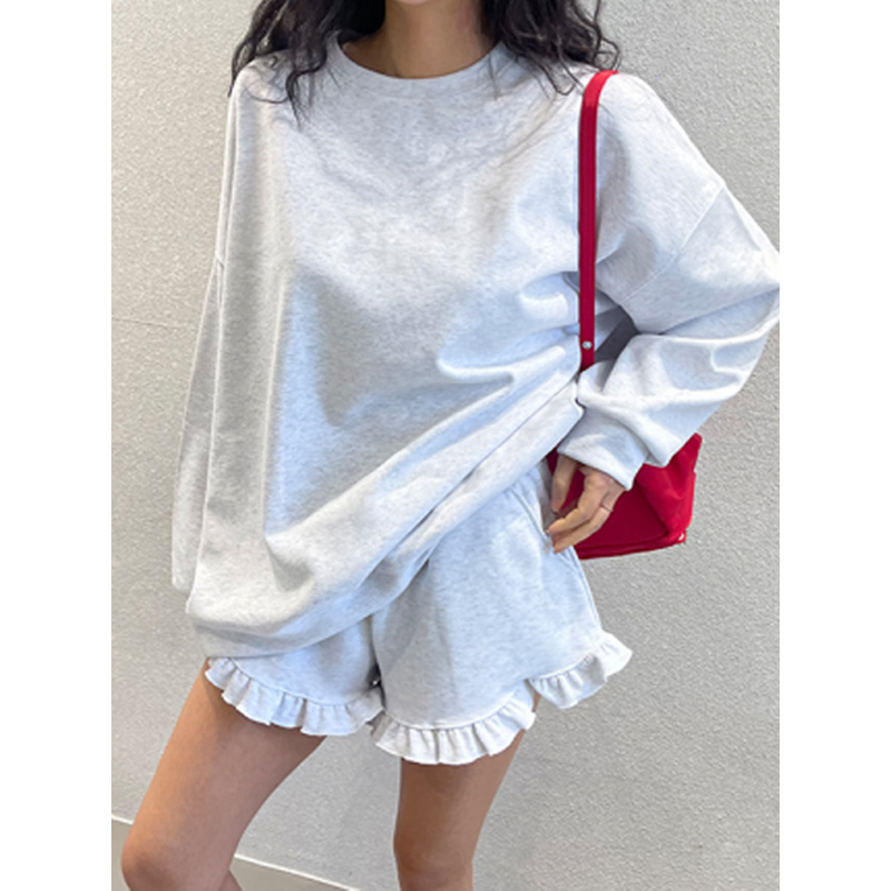 少量现货正品韩代东大门 春夏慵懒风宽松圆领长袖卫衣+木耳边短裤