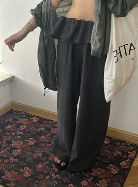少量现货韩代东大门好穿百搭松紧腰荷叶边休闲长裤西装裤裙裤